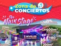 El cartel anuncia la Zona de Conciertos del Reggaeton Beach Festival Madrid, destacando "The Main Stage" con 22m de altura, pantallas, iluminación y efectos.