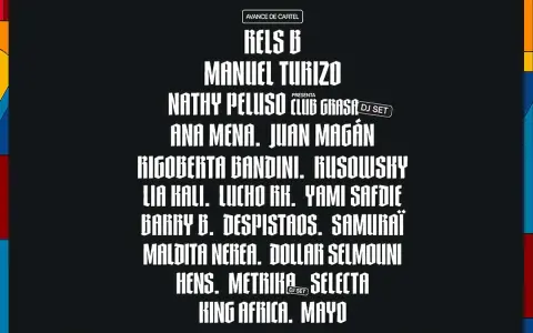Cartel de festival con nombres de artistas como Rels B, Manuel Turizo y Nathy Peluso. ¡Prepárate para un big sound Valencia!