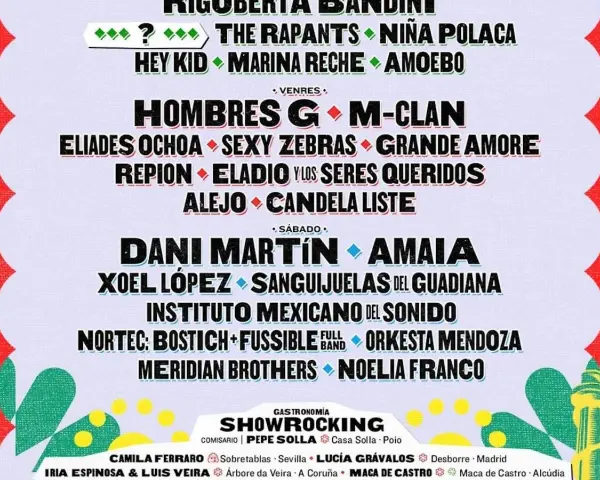 Cartel del festival Portamérica con nombres de artistas como Rigoberta Bandini, Dani Martín y Hombres G.