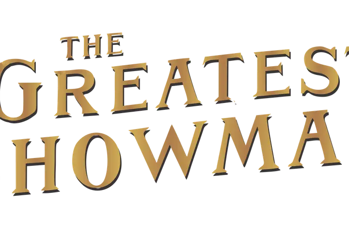 El logo dorado de "The Greatest Showman" evoca la magia y las **canciones de The Greatest Showman** que inspiran sueños.